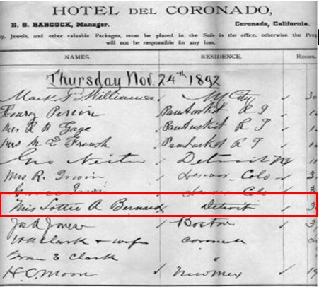 Hotel Del Coronado Register - Beautiful Stranger signed in by hotel clerk 