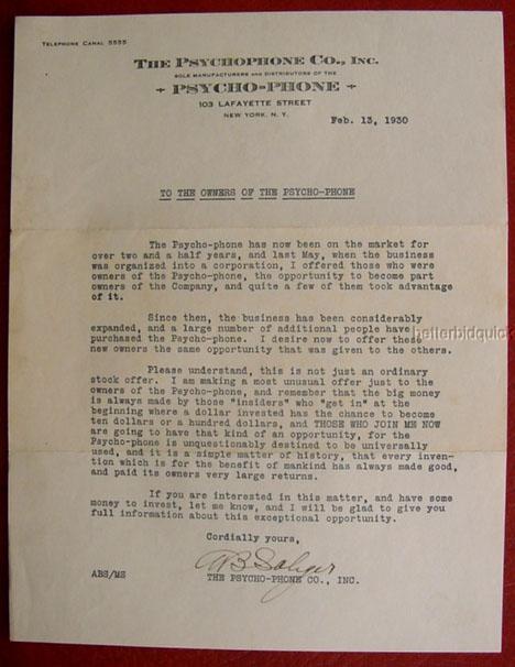 Letter from AB Saliger February 13, 1930
