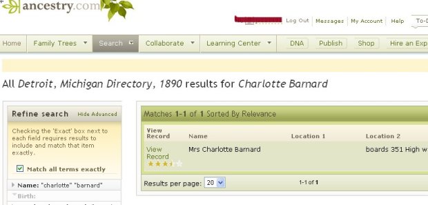 Mrs. Charlotte Barnard City Directory record